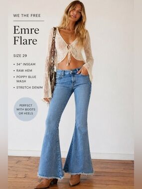 Free People Emre Flare Jeans 29 34” Inseam Boho Raw Hem Tall NWT